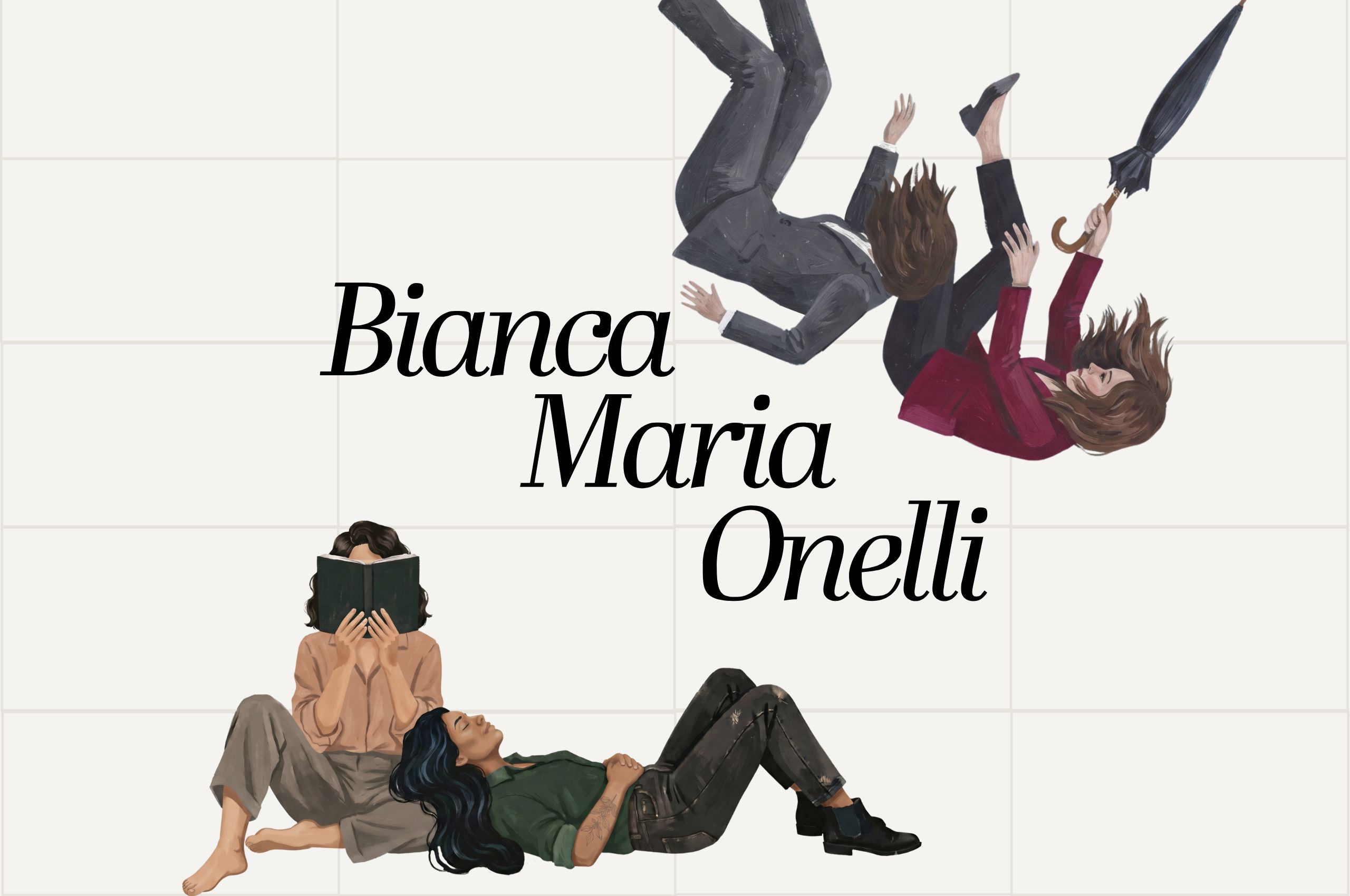 Illustrazione: due donne che leggono sedute per terra, e sopra di loro due donne che cadono nel vuoto